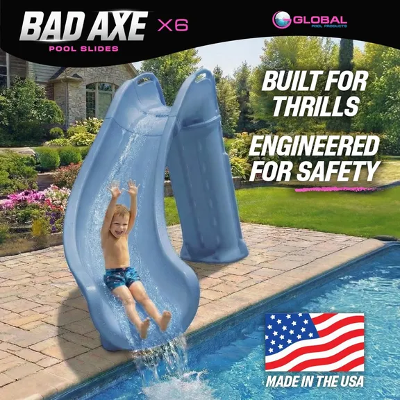 Global Pool Products Bad AXE X6 Slide, Left Curve, Blue Quartz