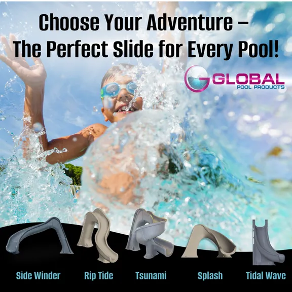 Global Pool Products Deck Mounted Inground Swimming Pool Water Slide Left Curve, Grey