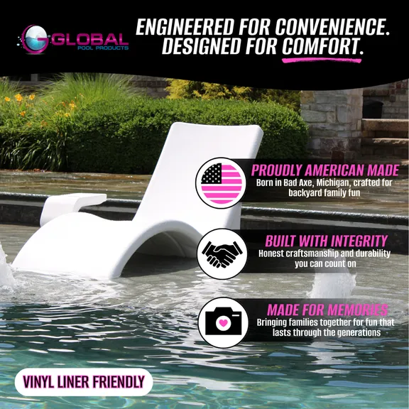 Global Pool Products Lounge Chairs with Connecting Table, Set of 2, White