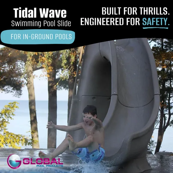 Global Pool Products Tidal Wave Inground Swimming Pool Water Slide Deck Mounted, Right Curve Turn Sand