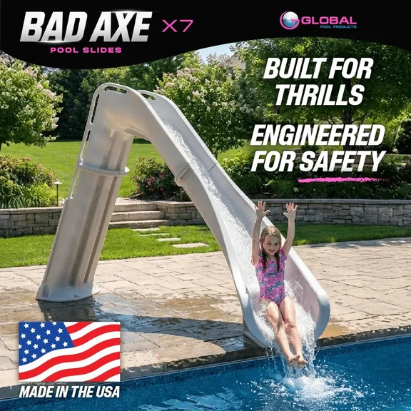 Global Pool Products Bad AXE X7 Slide, Right Curve, Blue Quartz
