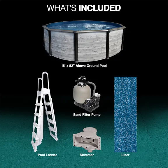 Puri Tech 15ft x 52" Round Hollywood Above Ground Pool Package