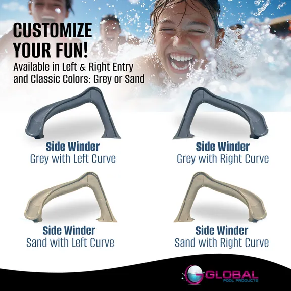 Global Pool Products Deck Mounted Inground Swimming Pool Water Slide Left Curve, Grey