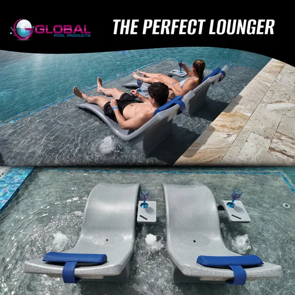 Global Pool Products Lounge Chairs with Connecting Table, Set of 2, Grey