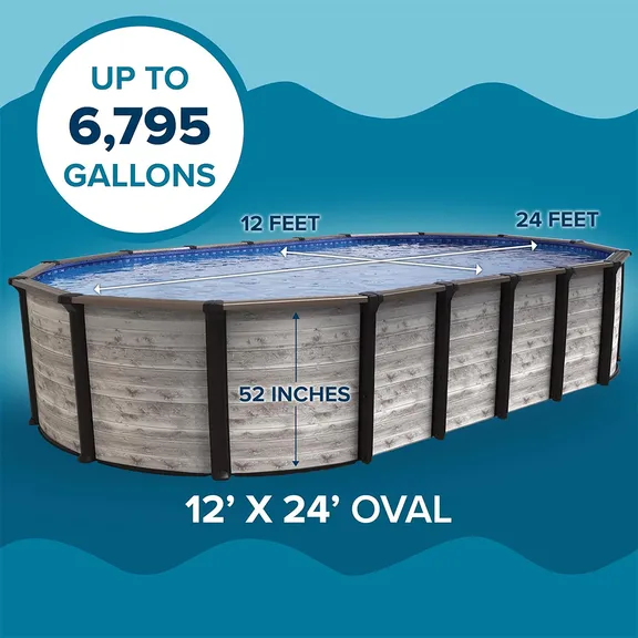 Puri Tech 12ft x 24ft x 52" Oval Hollywood Above Ground Pool Package