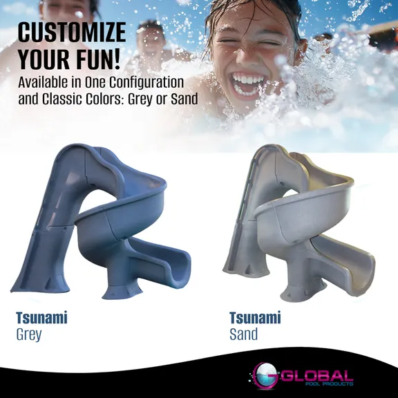 Global Pool Products Deck Mounted Inground Swimming Pool Water Slide TSUNAMI, Grey