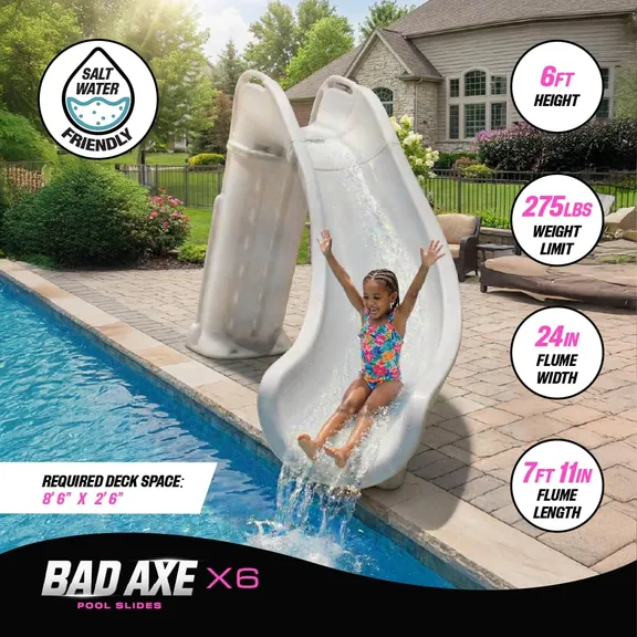 Global Pool Products Bad AXE X6 Slide, Left Curve, Blue Quartz