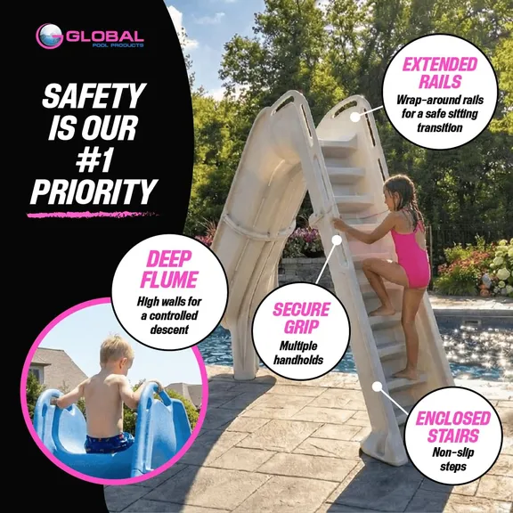 Global Pool Products Bad AXE X7 Slide, Right Curve, Silver Quartz