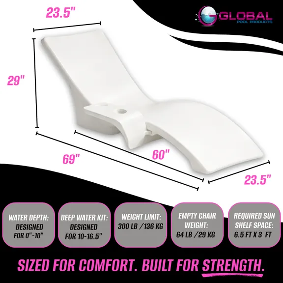 Global Pool Products Lounge Chairs with Connecting Table, Set of 2, White