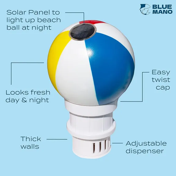 Blue Mano Solar Beach Ball Solar Light up Chlorine Dispenser