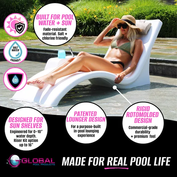 Global Pool Products Lounge Chairs with Connecting Table, Set of 2, White