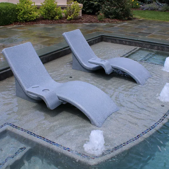 Global Pool Products Lounge Chairs with Connecting Table, Set of 2, Gray