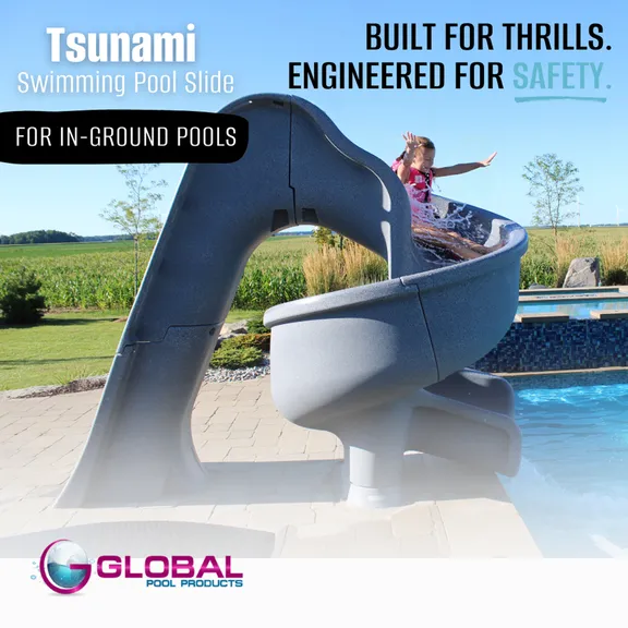 Global Pool Products Deck Mounted Inground Swimming Pool Water Slide TSUNAMI, Grey