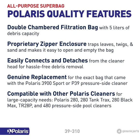 Polaris 3900 Sport Double Super Bag 5-Liter with Zipper
