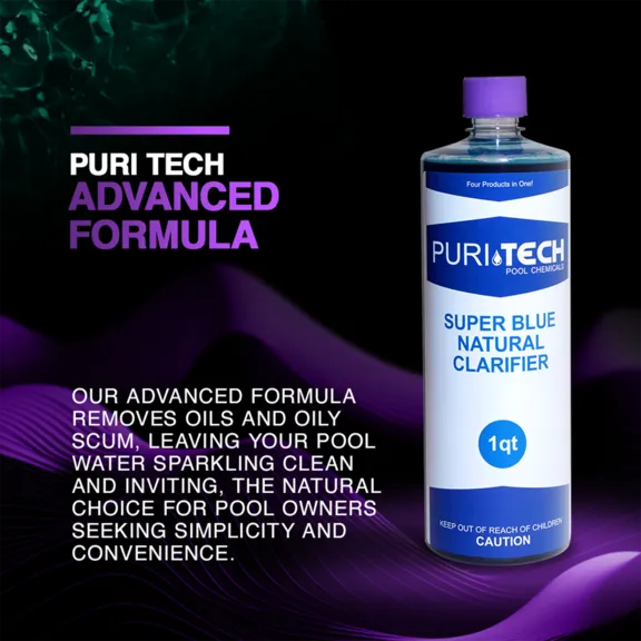 Puri Tech Super Blue Natural Clarifier Pool Chemicals, 32oz.