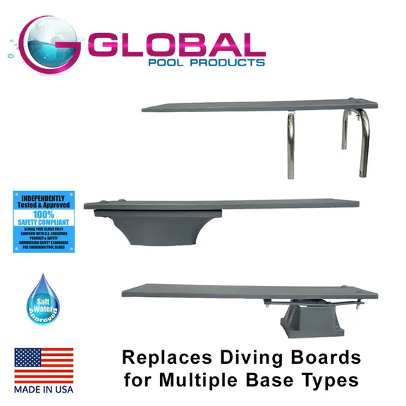 Global Pool Products 8' White Diving Board Replacement for Inground Swimming Pools GPP-DB-GX8-W
