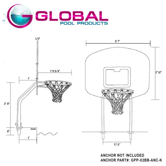 Global Pool Products X2 Mounted Basketball Game and Volleyball Pool Game Set with 16" Net and Ball