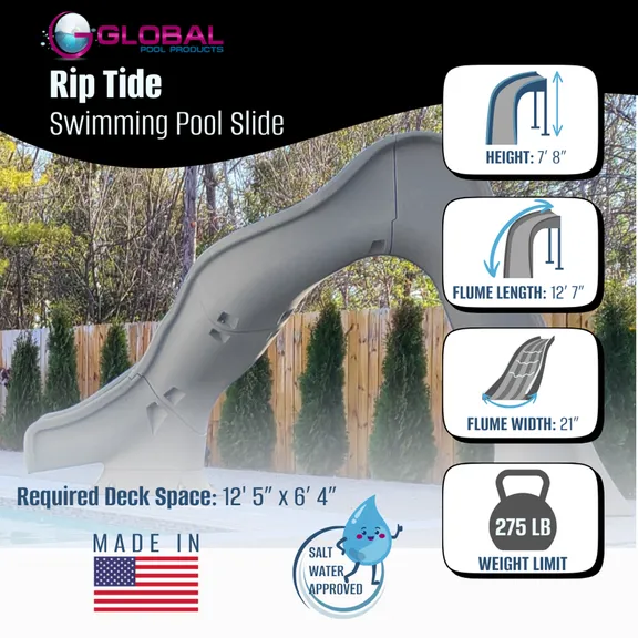 Global Pool Products Deck Mounted Inground Swimming Pool Water Slide Left Curve, Sand