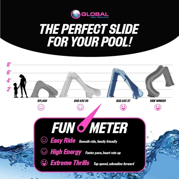 Global Pool Products Bad AXE X6 Slide, Left Curve, Silver Quartz