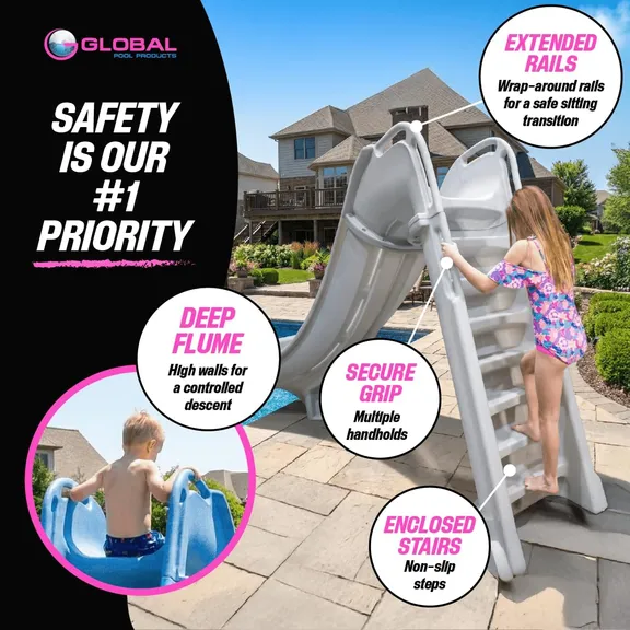 Global Pool Products Bad AXE X6 Slide, Right Curve, Silver Quartz