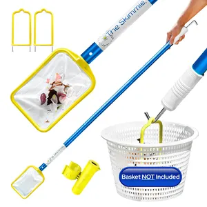 The Skimmie&reg; Skimmer Net & 53" Pole with Stainless Steel Hook, Dual Basket Handles & Fine Mesh