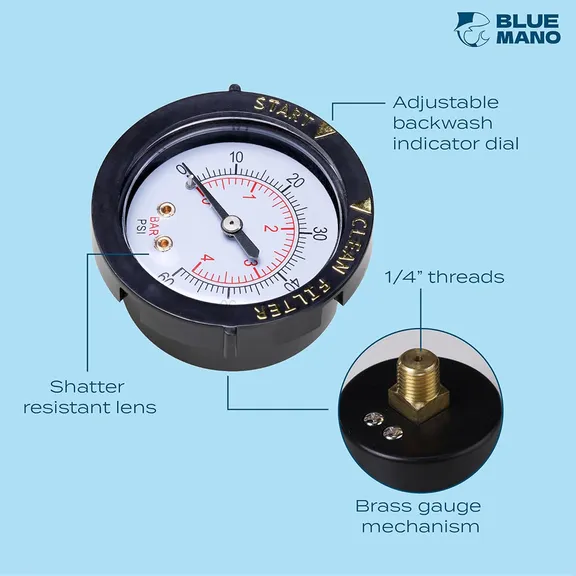 Blue Mano 1/4" Pressure Gauge Rear Mount