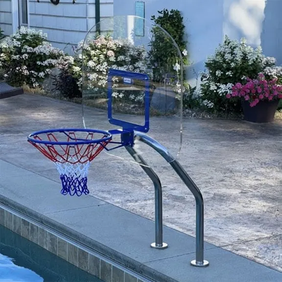 Global Pool Products X2 Mounted Basketball Game and Volleyball Pool Game Set with 16" Net and Ball