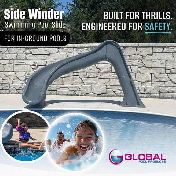 Global Pool Products Deck Mounted Inground Swimming Pool Water Slide Left Curve, Grey