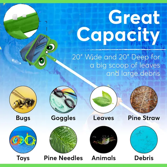 Skimmie&reg; Big Mouth Nets&reg; Mr Frog Black Large Leaf Rake Skimmer, 20"