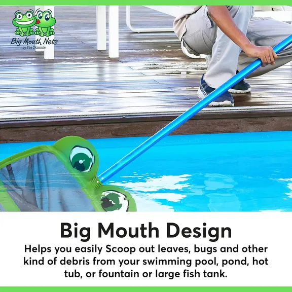 Skimmie&reg; Big Mouth Nets&reg; Mr Frog Black Large Leaf Rake Skimmer, 20"