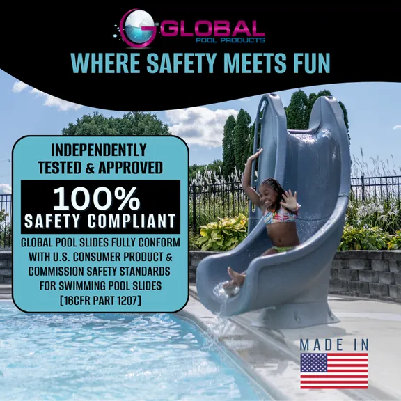 Global Pool Products Sand Colored RIP TIDE Right Curve Deck Mounted Inground Swimming Pool Water Slide