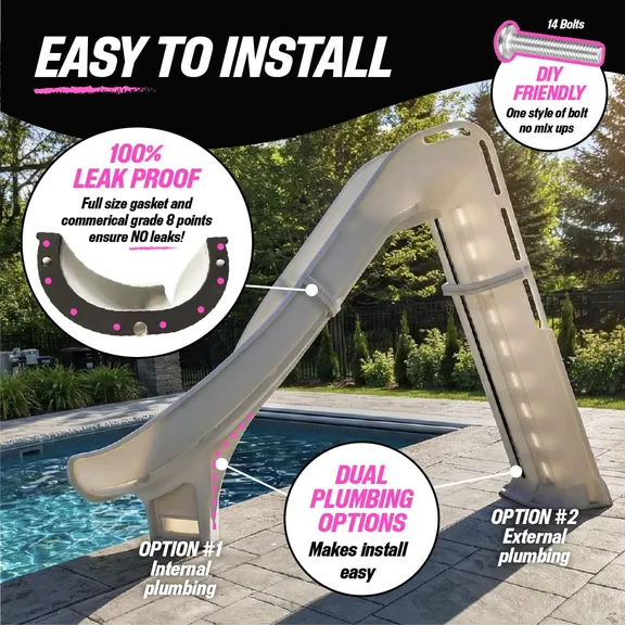 Global Pool Products Bad AXE X6 Slide, Right Curve, Silver Quartz