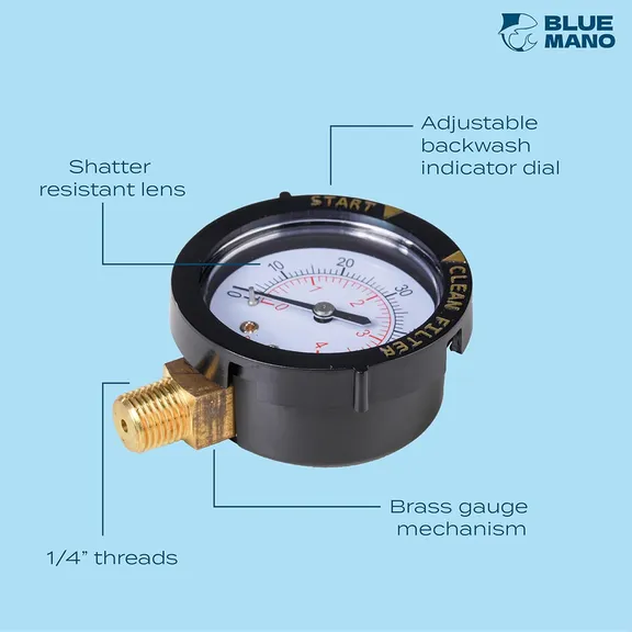 Blue Mano 1/4" Bottom Mount Pressure Gauge