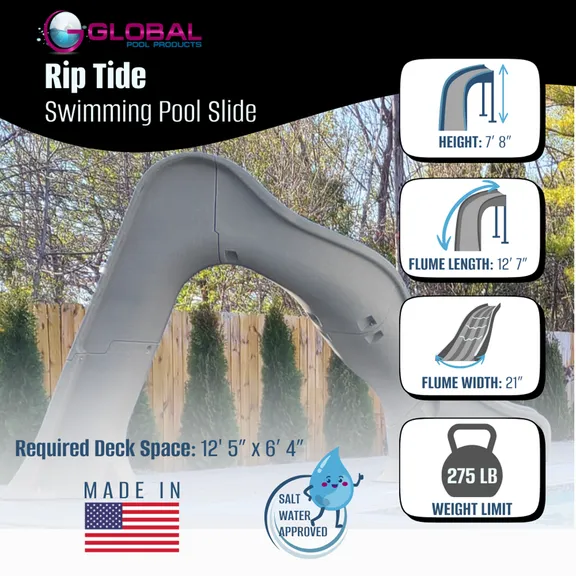 Global Pool Products Sand Colored RIP TIDE Right Curve Deck Mounted Inground Swimming Pool Water Slide
