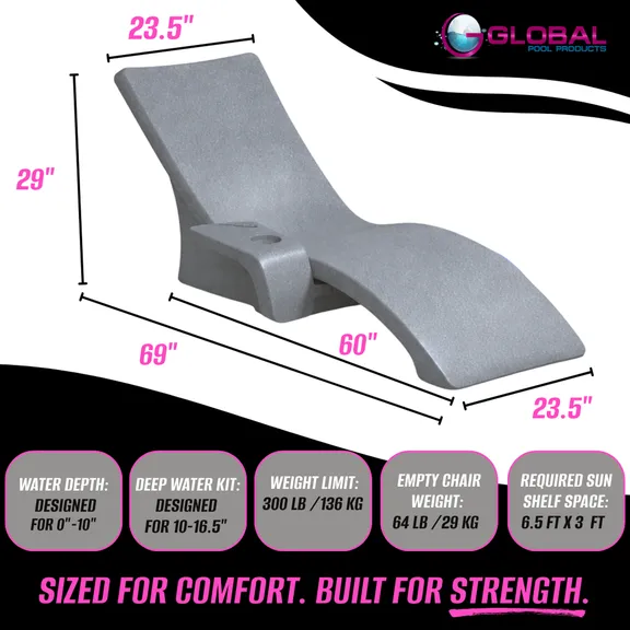 Global Pool Products Lounge Chairs with Connecting Table, Set of 2, Grey