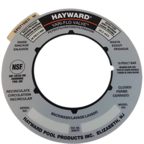 Hayward Valve Label Plates | Poolshop