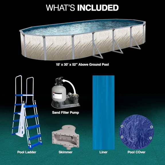Puri Tech 15ft x 30ft x 52" Oval Above Ground Parisian Dune Pool Package