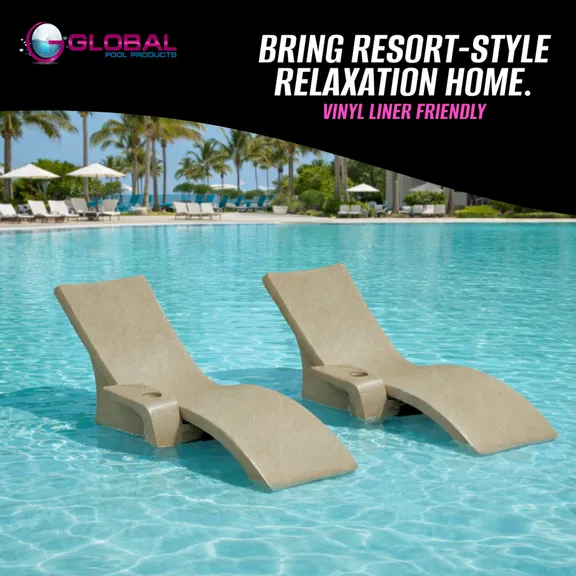 Global Pool Products Lounge Chairs with Connecting Table, Set of 2, Sand