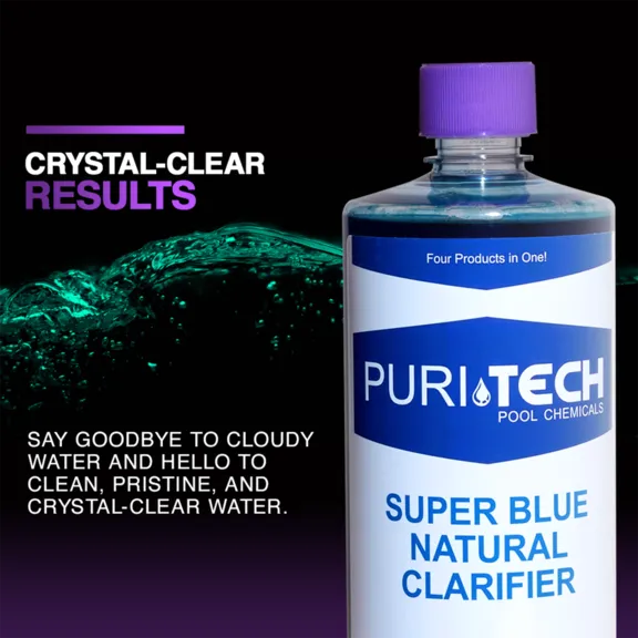 Puri Tech Super Blue Natural Clarifier Pool Chemicals, 32oz.