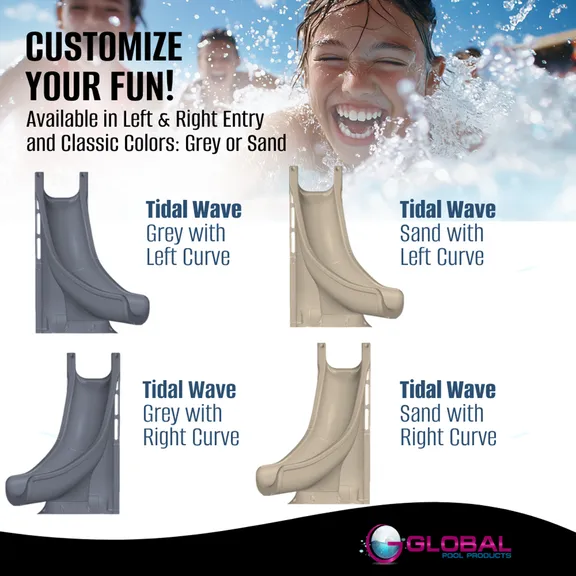 Global Pool Products Tidal Wave Inground Swimming Pool Water Slide Deck Mounted, Right Curve Turn Sand