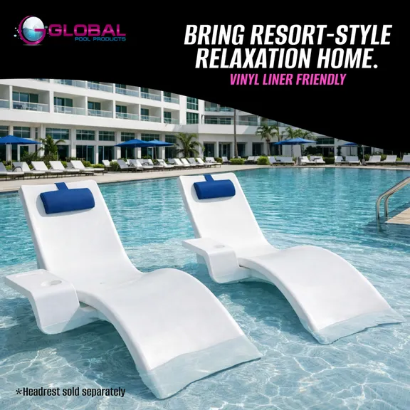 Global Pool Products Lounge Chairs with Connecting Table, Set of 2, White