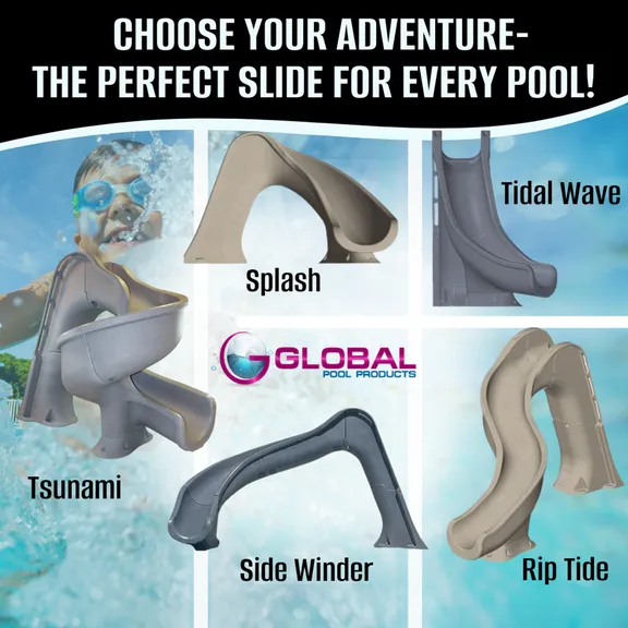 Global Pool Products Deck Mounted Inground Swimming Pool Water Slide Left Curve, Grey