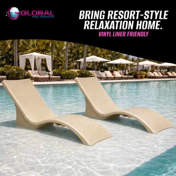 Global Pool Products Lounge Chairs with Connecting Table, Set of 2, Sand