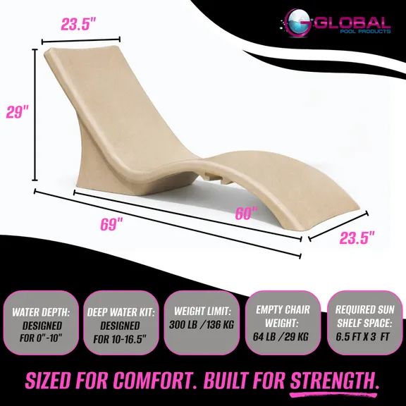 Global Pool Products Lounge Chairs with Connecting Table, Set of 2, Sand
