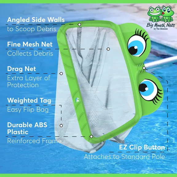 Skimmie&reg; Big Mouth Nets&reg; Mr Frog Large Leaf Rake Skimmer, 20"
