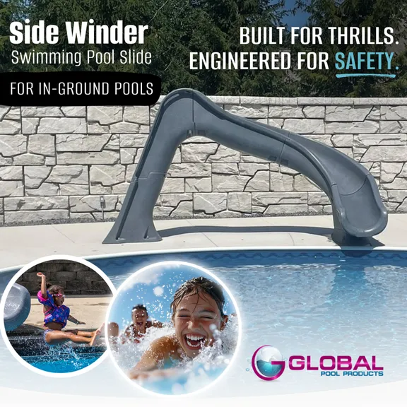 Global Pool Products Deck Mounted Inground Swimming Pool Water Slide Right Curve, Gray
