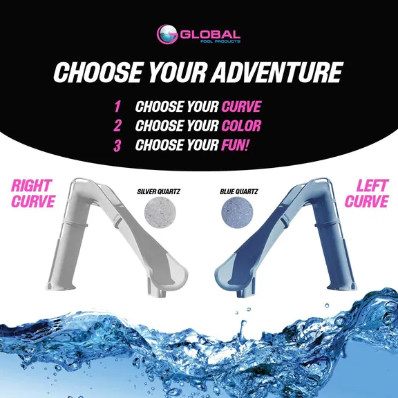 Global Pool Products Bad AXE X7 Slide, Right Curve, Silver Quartz