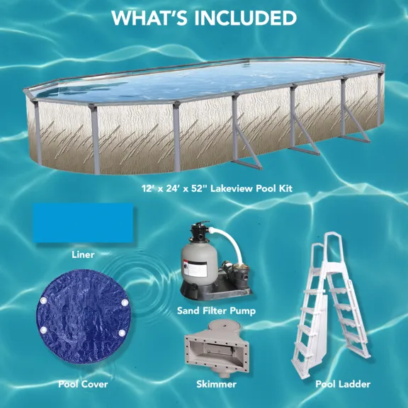 Puri Tech 12ft. x 24ft. x 52" Lakeview Above Ground Swimming Pool Kit