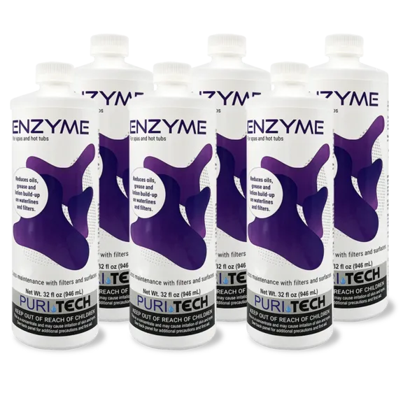 Puri Tech Spa Enzyme Clarifier (6 Pack, 32oz) - Prevents Scum Lines and Filter Buildup in Spas