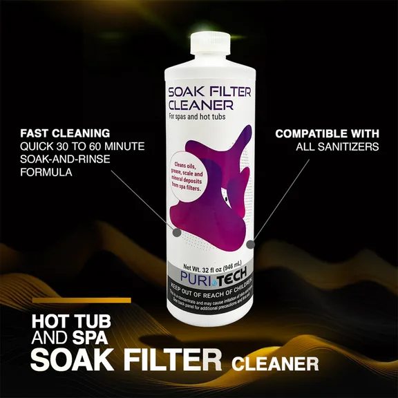 Puri Tech Spa Soak Filter Cleaner Effectively Removes Minerals and Oils from Spa/Hot Tub Filter Cartridges 32oz (Pack of 6)